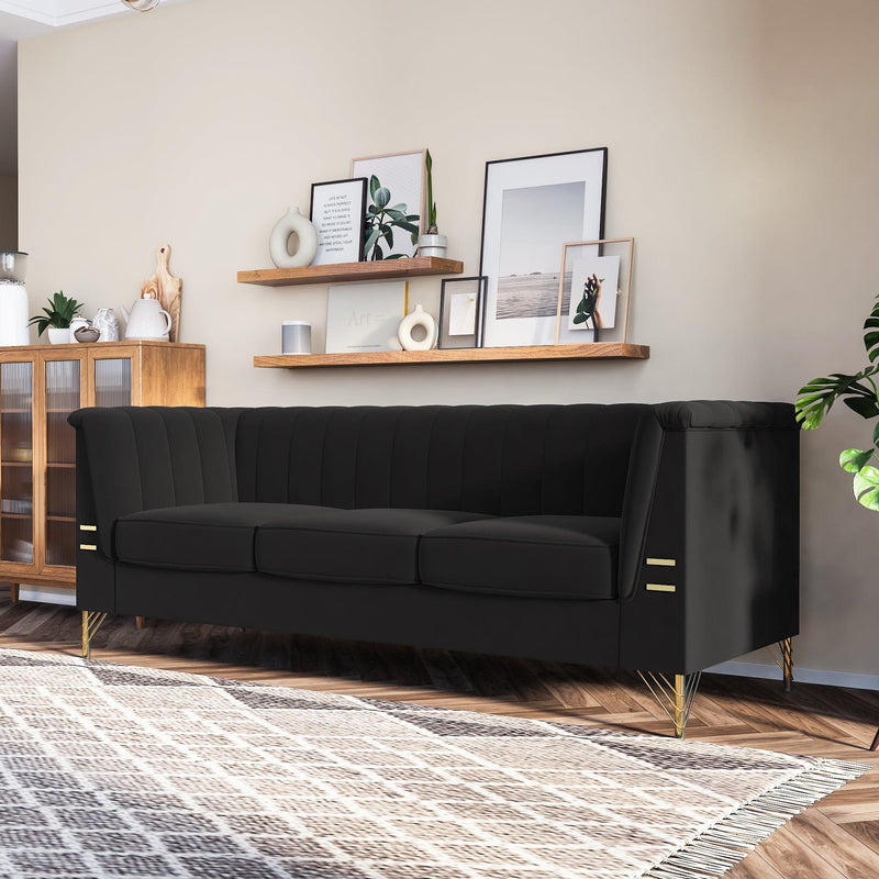 82.67" Modern Chenille Upholstered Couch with Bolster Armrest 3-Seat Sofa for Living Room