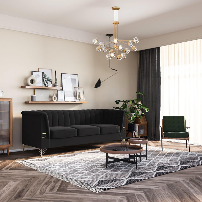 82.67" Modern Chenille Upholstered Couch with Bolster Armrest 3-Seat Sofa for Living Room