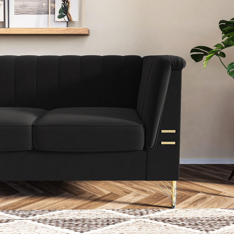 82.67" Modern Chenille Upholstered Couch with Bolster Armrest 3-Seat Sofa for Living Room