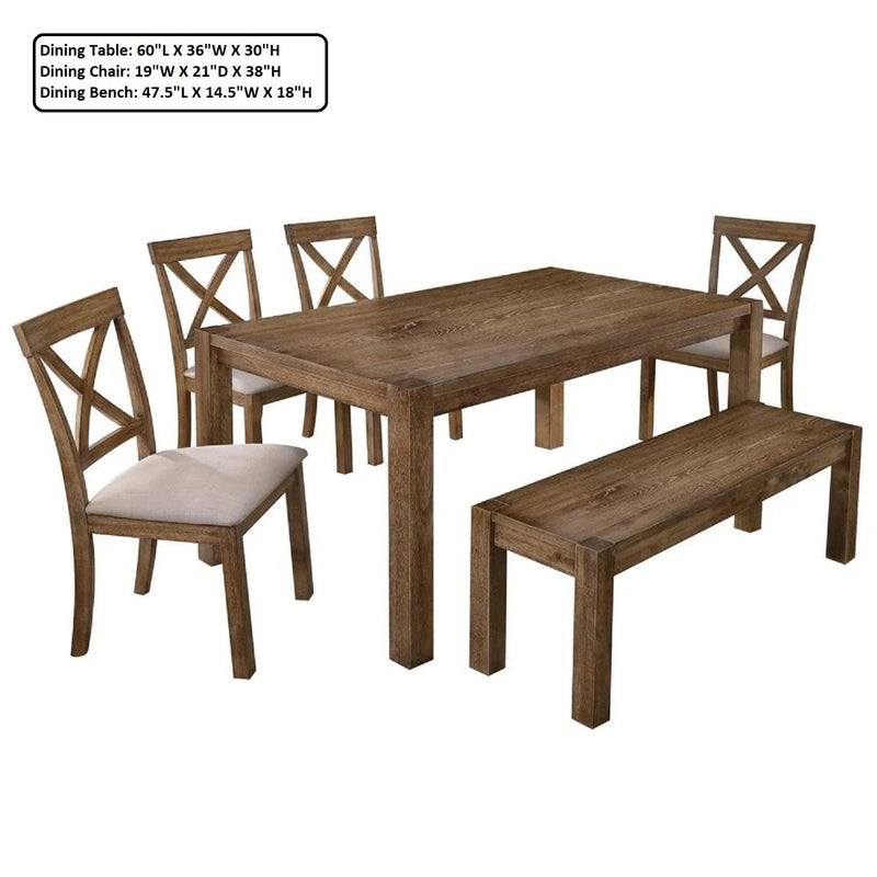 Dining Set With Table, Bench And 4 Chairs - Oak, photo 6 of 8