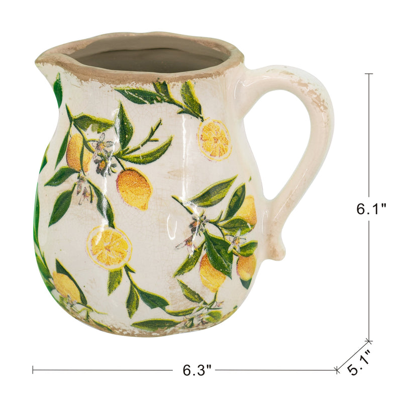 Distressed White Ceramic Pitcher Vase, photo 8 of 8