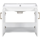 24" Wall Mounted Bathroom Vanity with Ceramic Basin, Two Shutter Doors, Solid Wood & MDF Board, White (One Package)