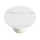 Modern Artificial Stone Round Plywood Base Dining Table, Can Accommodate 6 People, (Not Including Chairs) - White / Beige