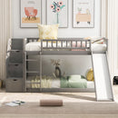 Twin Over Twin Bunk Stairway Bed With 2 Drawers And Slide - Gray by HouseOfZazla