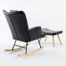 35.5 inch Rocking Chair with Footrest, Soft Houndstooth Fabric Leather Fabric Rocking Chair for Nursery, Comfy Wingback Glider Rocker with Safe Solid Wood Base for Living Room Bedroom Balcony (black)