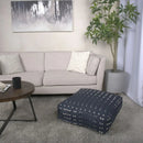 Dalm Fabric Square Pouf Ottoman with Polystyrene Beads Filling - Dark Blue / White