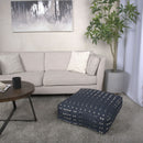 Dalm - Fabric Square Pouf Ottoman With Polystyrene Beads Filling - Dark Blue / White by HouseOfZazla