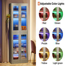 Bookcase With Doors And LED Lighting, 8 Adjustable Shelves Storage Cabinet by HouseOfZazla