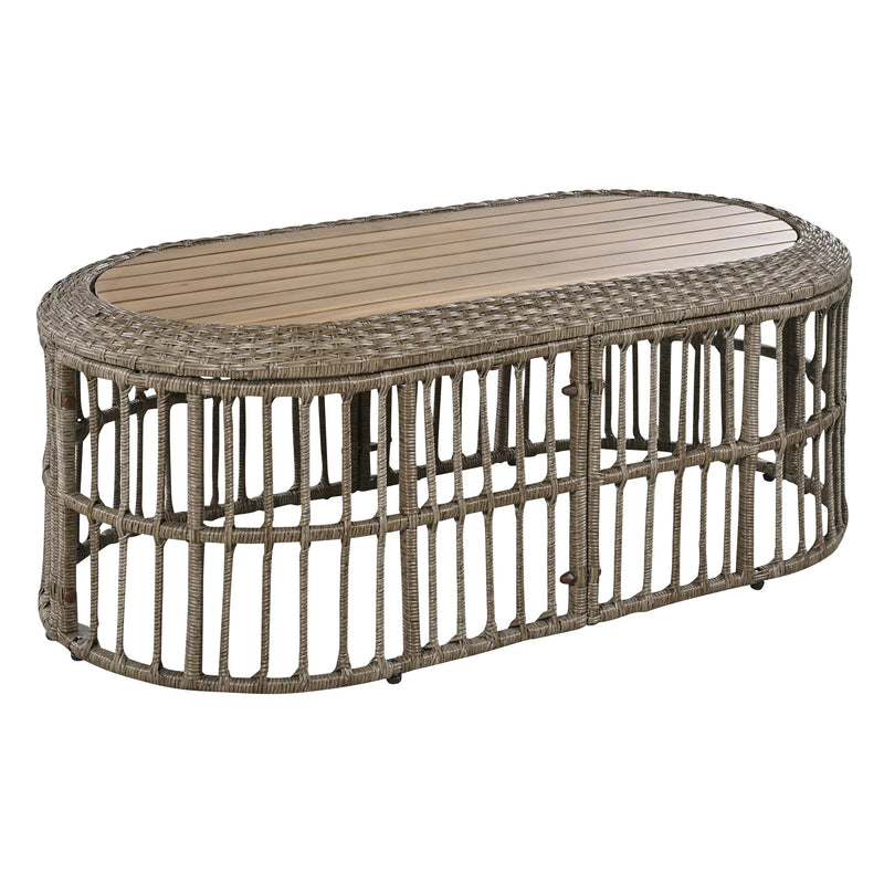 4-Piece Rattan Outdoor Patio Conversation Set with Seating Set for 5 and Coffee Table for Porch, Backyard and Garden (Brown Grey)