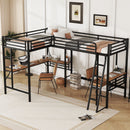 Twin Loft Bed With 2 Built In Desks, Mission Style - Black