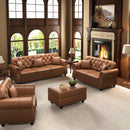 Upholstered Sofa With Nailhead Trim, Rolled Armrests With Ottoman by HouseOfZazla