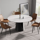 59.05" Modern Artificial Stone Round Carbon Steel Base Dining Table - White / Black by HouseOfZazla