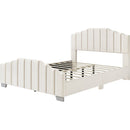 3 Pieces Bedroom Sets Queen Size Velvet Upholstered Platform Bed Vertical Channel Tufted Headboard and Two Three-drawer Nightstands,Beige