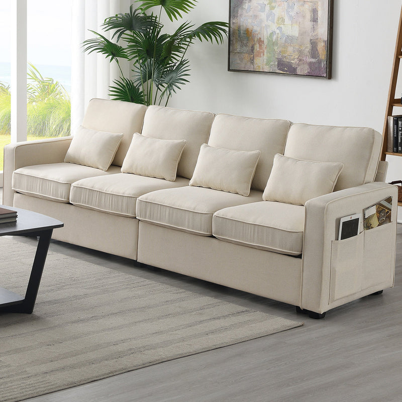 Walker Edison | Linen Fabric 104" 4-Seater Sofa with Storage