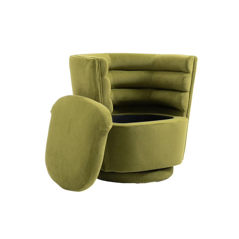 Swivel Barrel Chair, Comfy Round Accent Chair with storage for Living Room, 360 Degree Swivel Barrel Club Chair, Leisure Arm Chair for Nursery, Hotel, Bedroom, Office