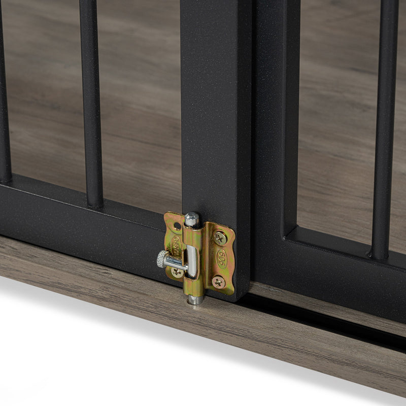 44" Heavy Duty Large Dog Crate Furniture for Large Medium Dog with Lockable Wheels, Wooden Dog Crate Dog Kennel, End Table Crate with Double layer storage, Gray