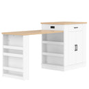 Extendable Island Console with Drawers, Double-Door Cabinet, and Open Shelving