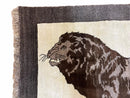 3 x 5 Handmade Rug Brown Beige Hand-Knotted Lion Rug New Vintage Quality Animal