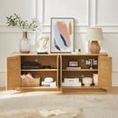 Contemporary Wave Shaped TV Stand With Rattan Doors