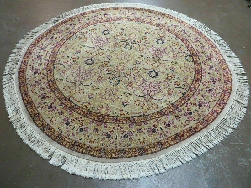 6' Handmade Fine Indian Wool Rug Carpet Round Silk Accent Beauty