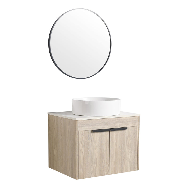 24 " Modern Design Float Bathroom Vanity With Ceramic Basin Set, Wall Mounted White Oak Vanity With Soft Close Door,KD-Packing,KD-Packing,2 Pieces Parcel(TOP