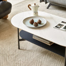 Contemporary Coffee Table Sintered Stone Surface With Ceramic Finish Double Layer Design Base Matte Shelf Modern Living Room Center Table - White / Gray by HouseOfZazla