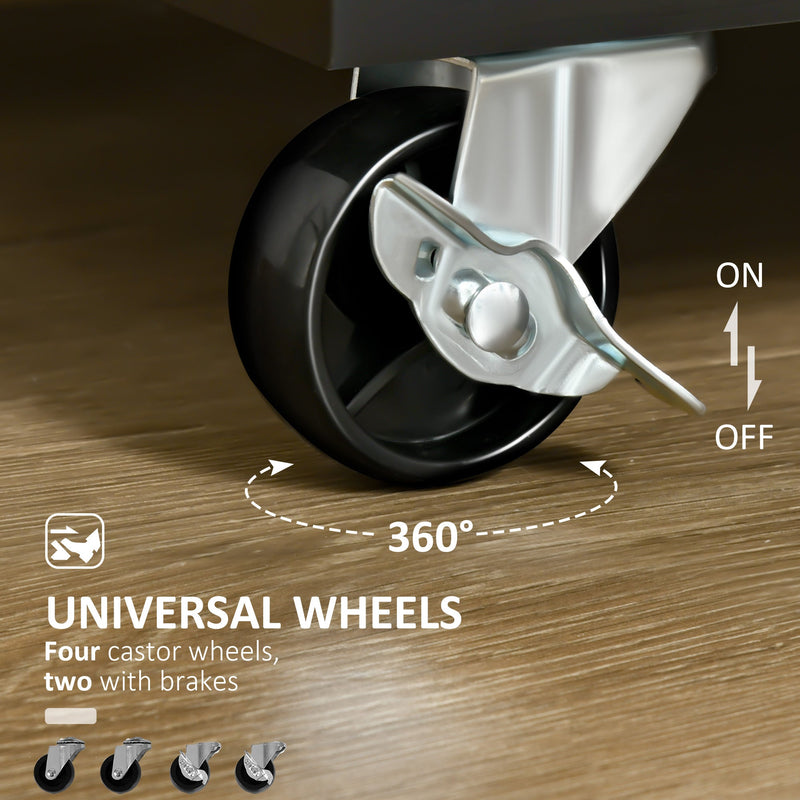 41" Modern Rolling Kitchen Island on Wheels, Utility Cart Storage Trolley with Rubberwood Top & Drawers, Black