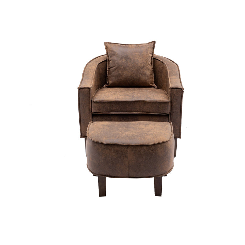 Accent Chair with Ottoman, Mid Century Modern Barrel Chair Upholstered Club Tub Round Arms Chair for Living Room