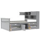Captain Platform Bed Frame With Bookcase Headboard, 4 Drawers, Storage Shelves