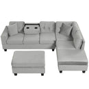 Modern Sectional Sofa With Storage Ottoman, L - Shape Couch With 2 Pillows And Cup Holders by HouseOfZazla