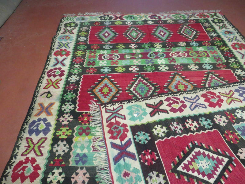 7' X 9' Vintage Turkish Kilim Handmade Flat Weave Wool Rug Veg Dye Nice
