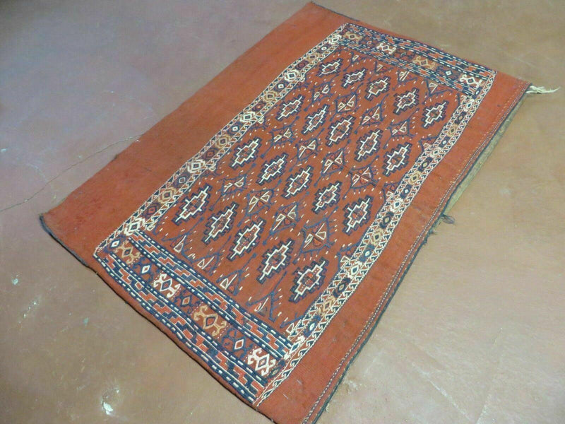 2'8" X 4' Antique Handmade Tribal Wool Rug Pillow Case Yamud Flat Weave Diamond