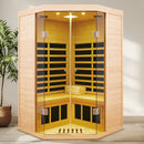 Deluxe Hemlock Far Infrared Corner Sauna Room with Glass Front for Two Persons