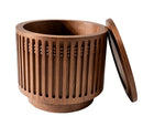 18.9" Round Wooden Side Table with Cylinder Lattice Design by HouseOfZazla