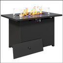 Outdoor 2 In 1 Gas Fire Pit Table With Lid & Glass Shield, Stainless Burner, Lava Rock, Rectangular Design - Black by HouseOfZazla