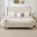 Wide Upholstered Storage Bench With Rolled Armrest For Bedroom - Griege by HouseOfZazla