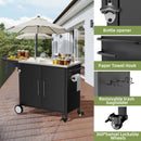 Outdoor Grill Table With Sink, Worktable Kitchen Cabinet Island With Wheels & Foldable Top - Black by HouseOfZazla
