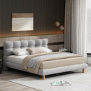 Queen Size Upholstered Platform Bed Frame with Wooden Slat Support