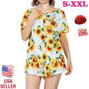 Women Summer Shirts Tops Loose Short Sleeve T Shirts Casual Floral Printed Button Shirts Blouse S-XXL