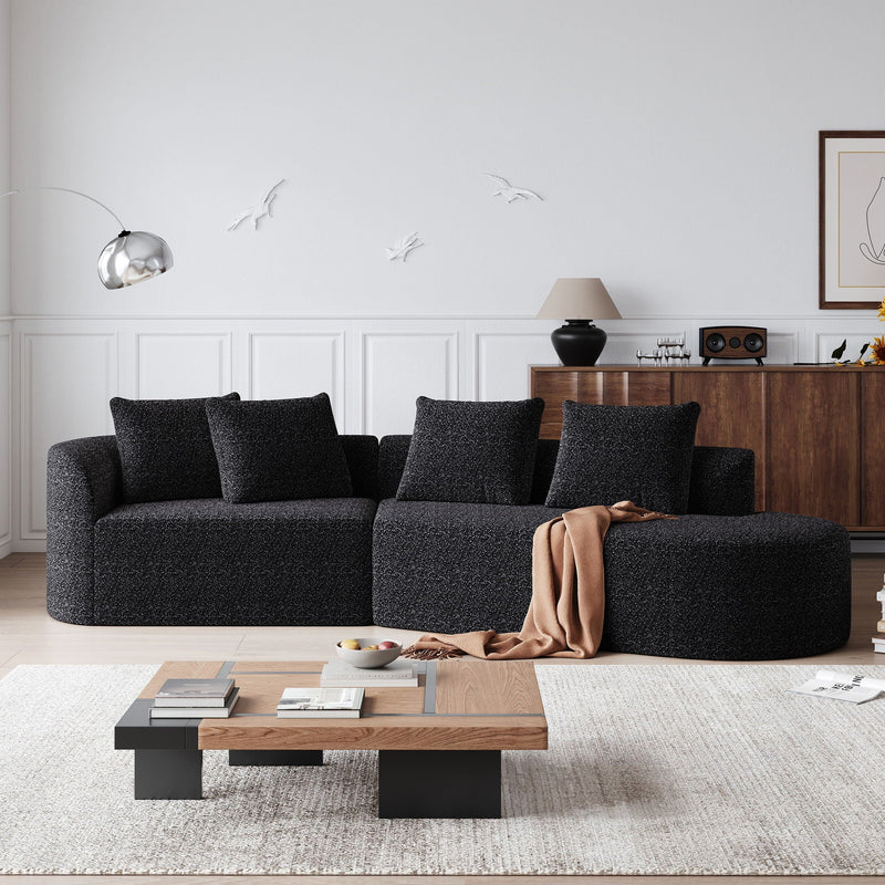 Upholstered Oversized Sectional Sofa, 4 Seater Extra Deep & Wide Curved Cloud Couch With 4 Throw Pillows For Living Room - Black, photo 13 of 23