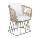 Outdoor 7-Piece Dining Set - Rectangular Teak Wood Table + 6 Wicker Chairs with Cushions by HouseOfZazla