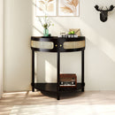 Boho Rattan Semi Circle End Table With Sliding Rattan Door, Storage And Bottom Shelf by HouseOfZazla