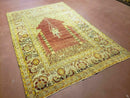 4' 5" X 7' Antique HandmadeTurkish Prayer Melas Oushak Wool Rug Mehrab Nice