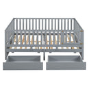 Daybed With Fence Guardrails And 2 Drawers, Split Into Independent Floor Bed & Daybed