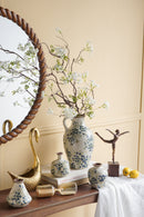 7.5x7.3x12" White Ceramic Vase with Blueberry Motif by HouseOfZazla