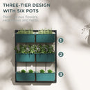 3-Tier Wall Planter with 6 Pots for Indoor and Outdoor Use, Hanging Plant Holder, Self Draining Wall Mounted Planter for Vegetables, Flowers, Herbs, Green