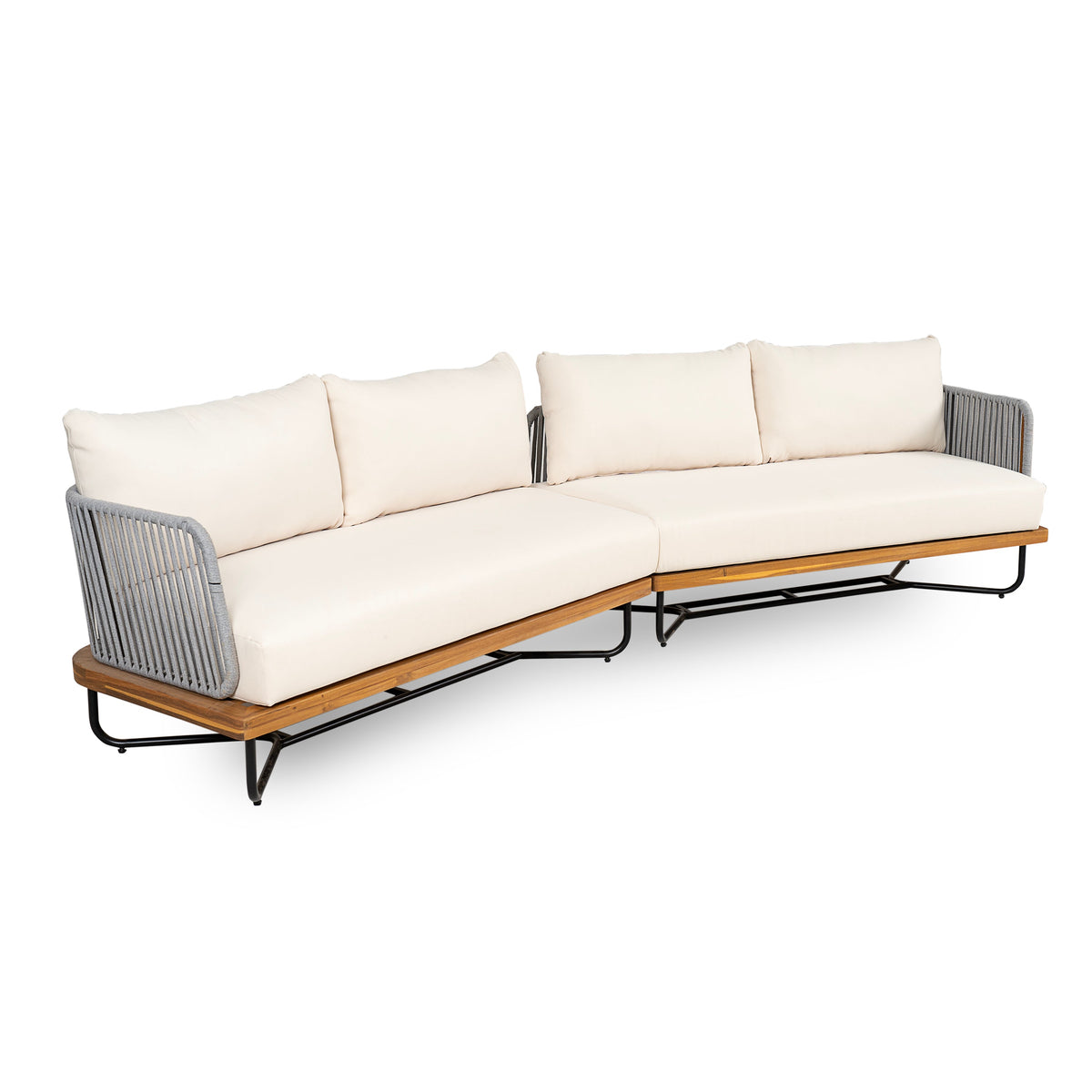 Lucca Outdoor Acacia Wood Rope Woven Sofa Sectional Set, photo 2 of 9