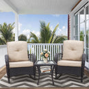 3 Pieces Conversation Set, Outdoor Wicker Rocker Patio Bistro Set, Rocking Chair with Glass Top Side Table