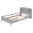 Wood Platform Bed With Built In LED Light, Storage Headboard And Guardrail by HouseOfZazla