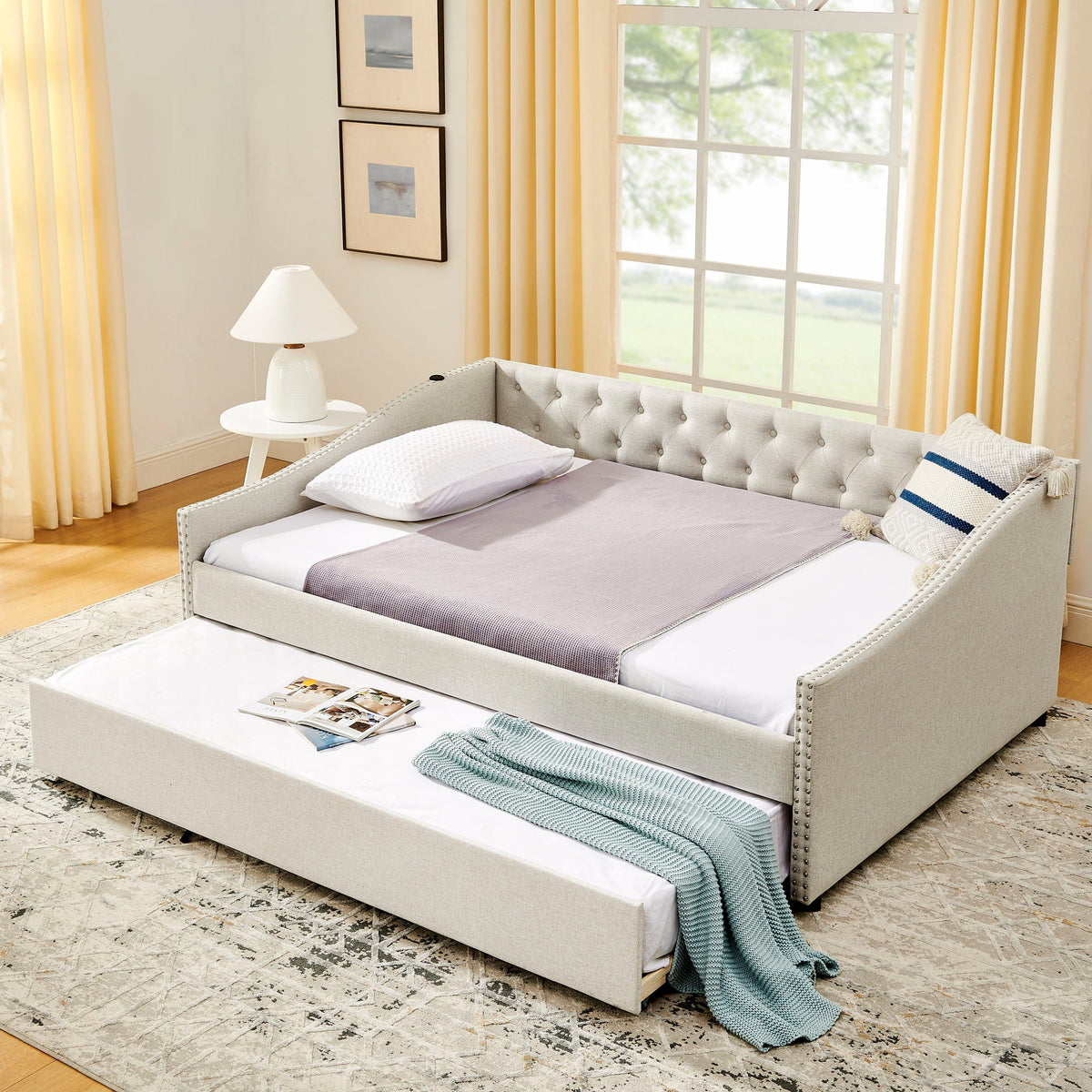 Upholstered Daybed With USB Charging & Pull Out Bed, photo 29 of 40